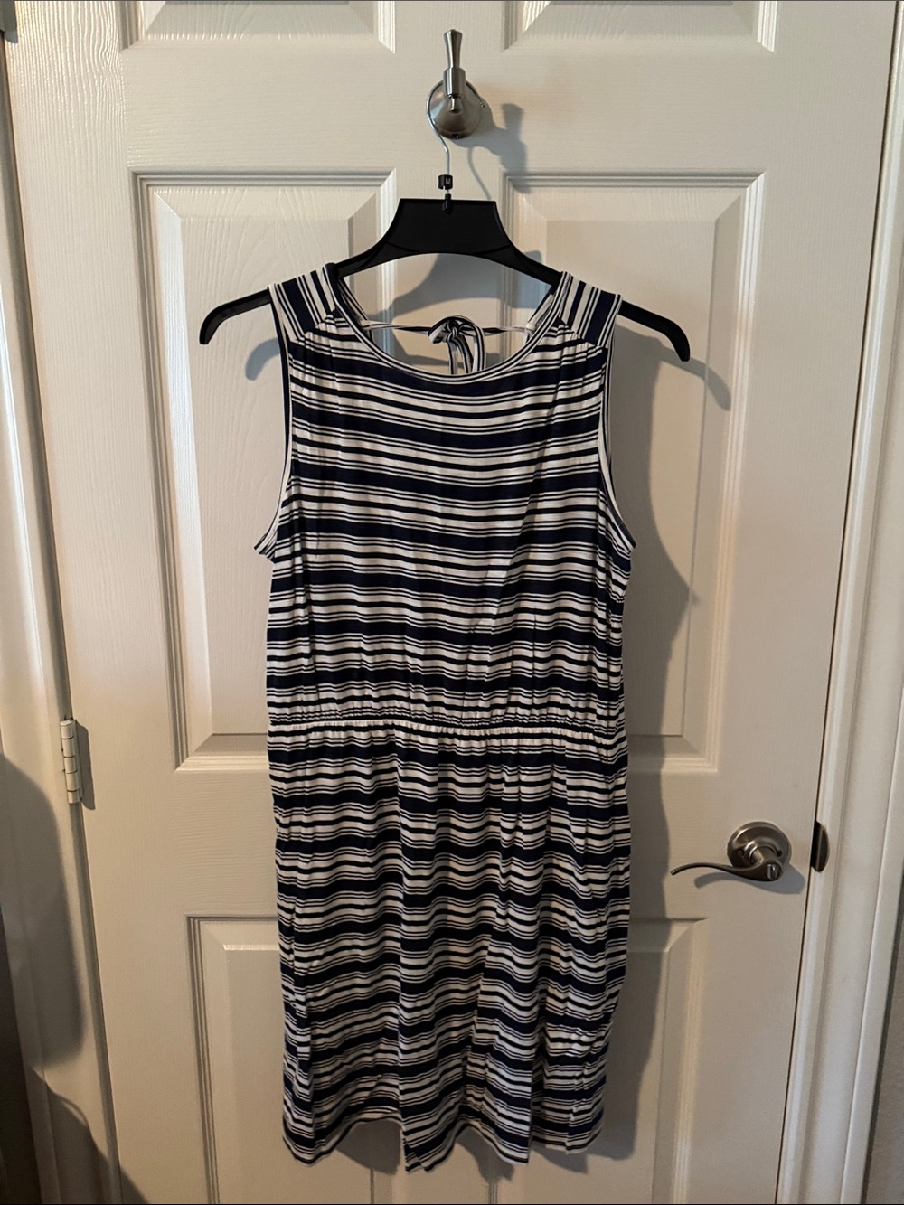 LOFT Navy and White Striped Sleeveless Tie-Back Dress